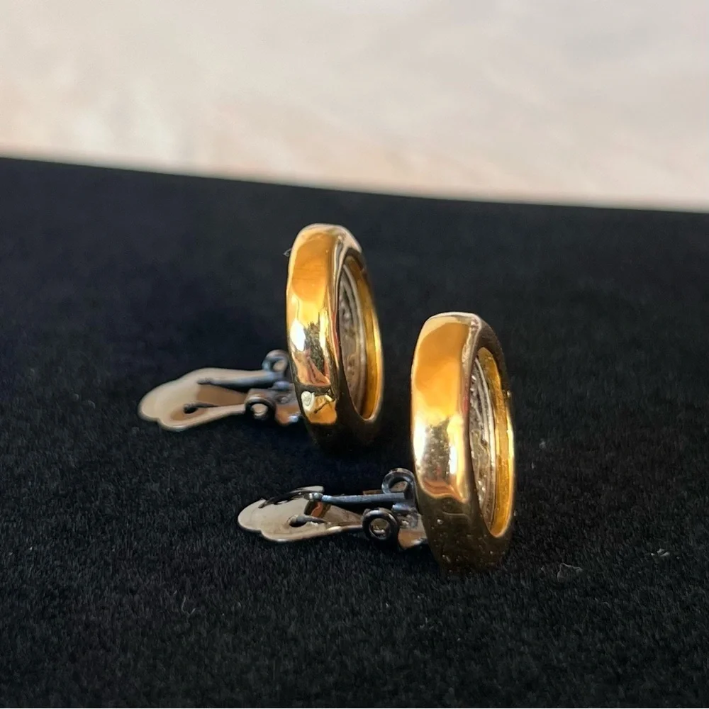 Fendi Coin Clip On Earrings Two Tone